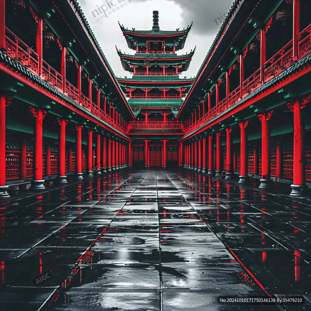 暗红柱子平行透视