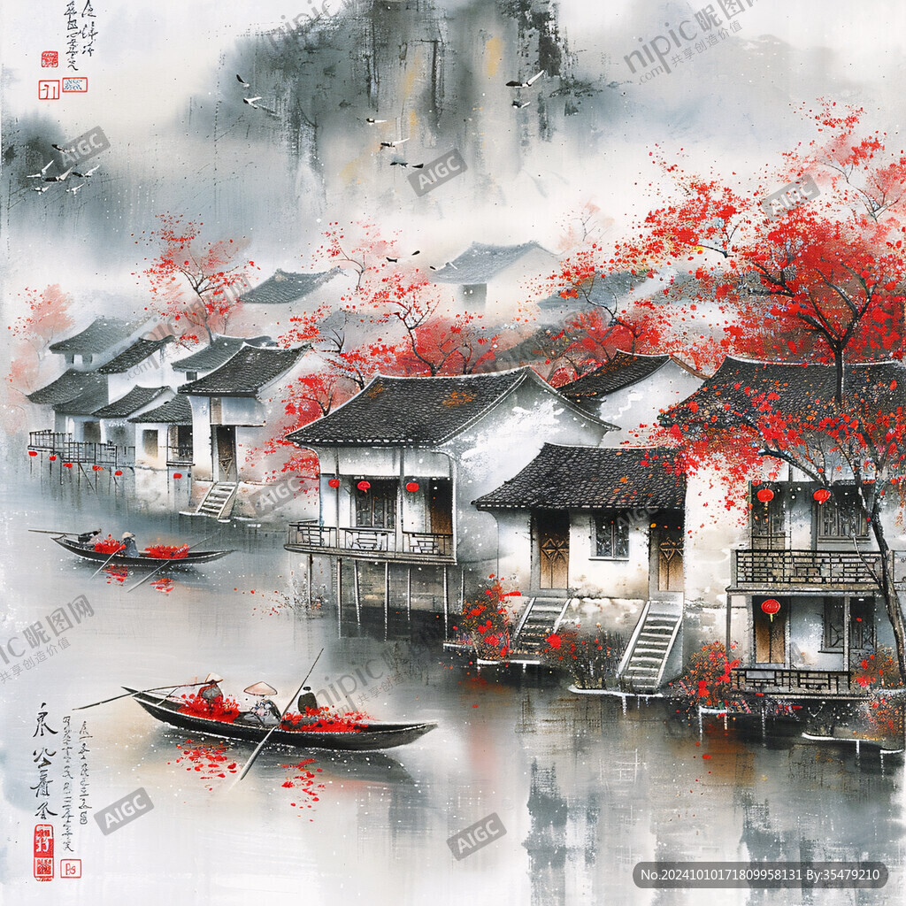 山水画风景画江南水乡