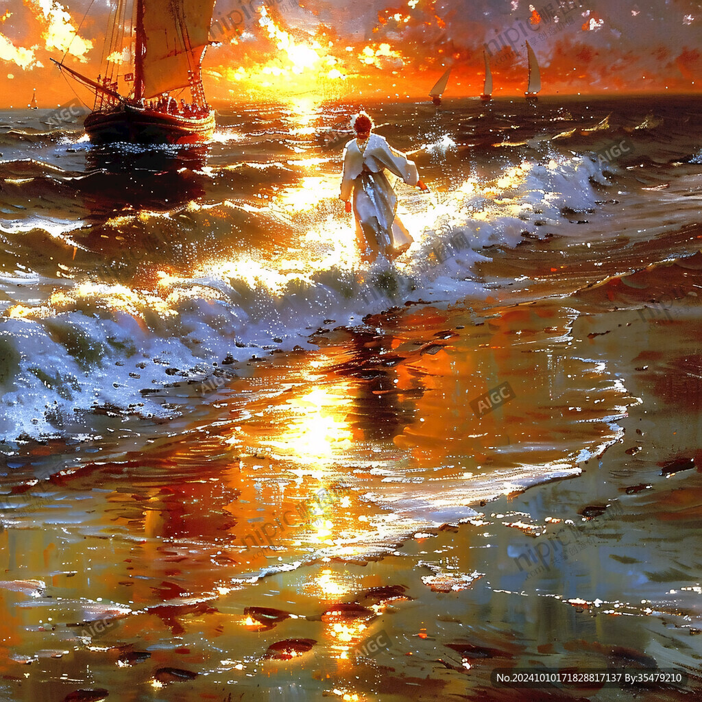 海上航行油画