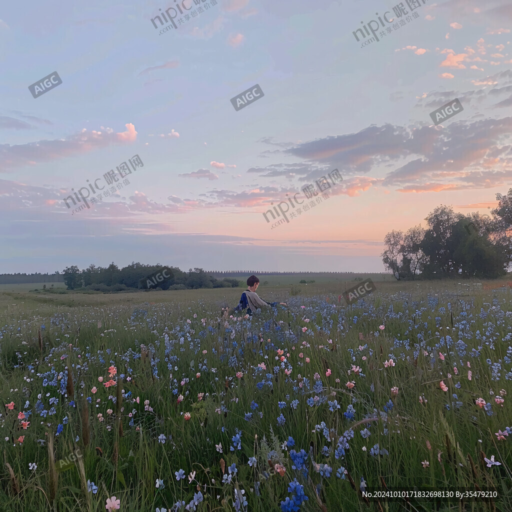 夕阳与花海