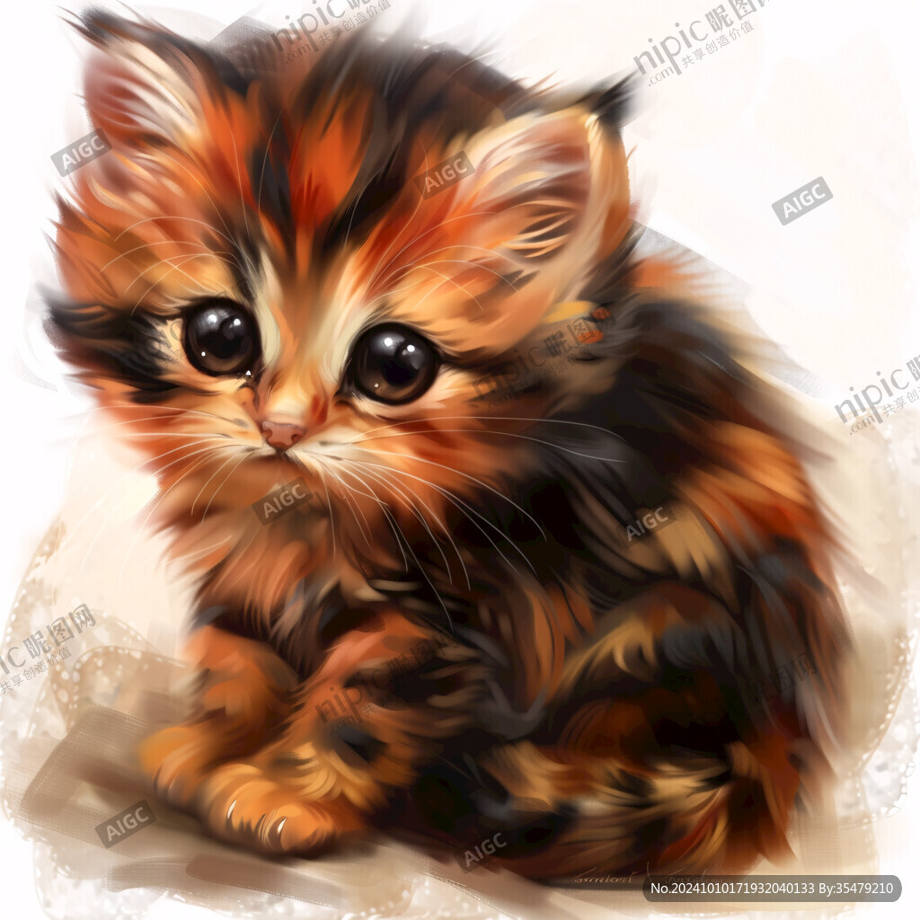 手绘大眼萌猫咪装饰画