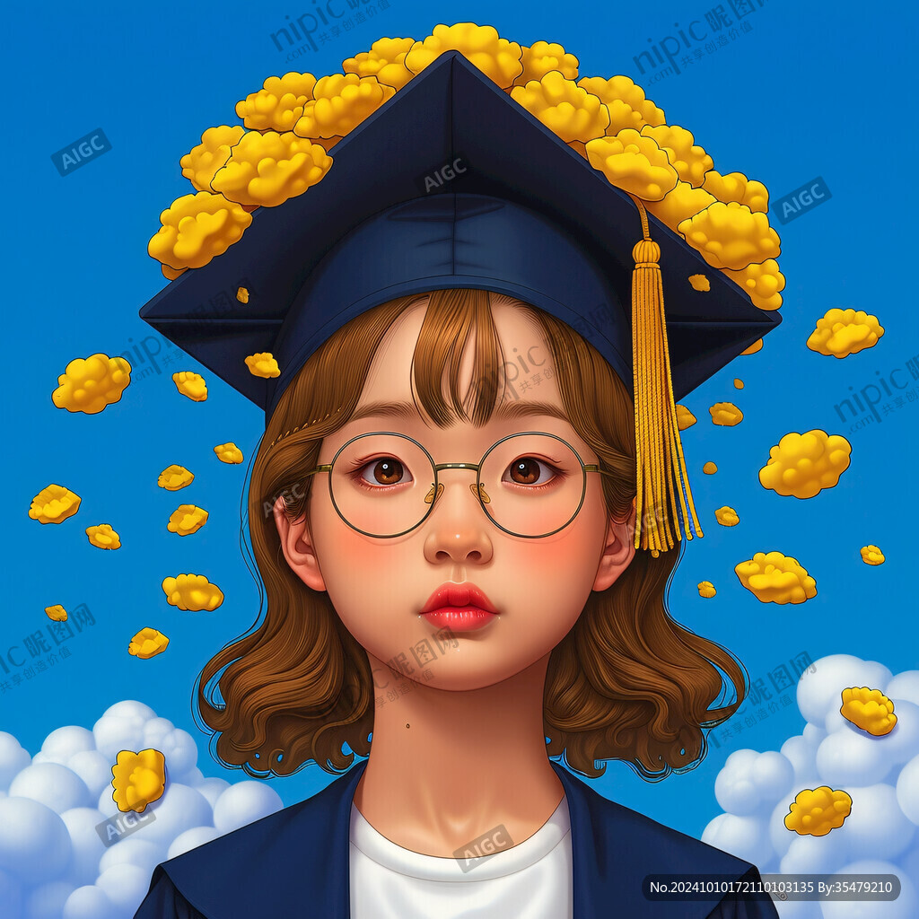 毕业生女博士插画