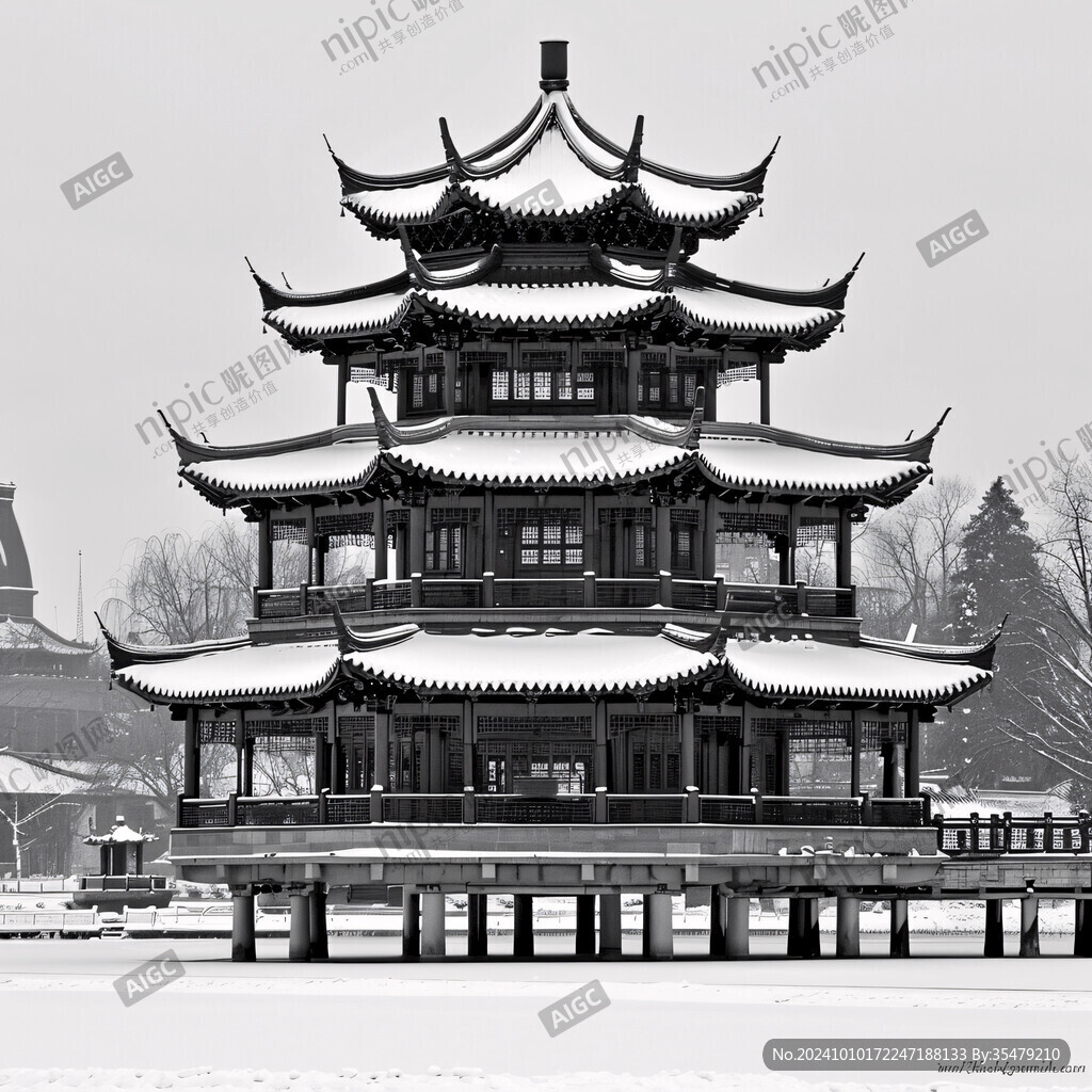 亭台楼阁雪景