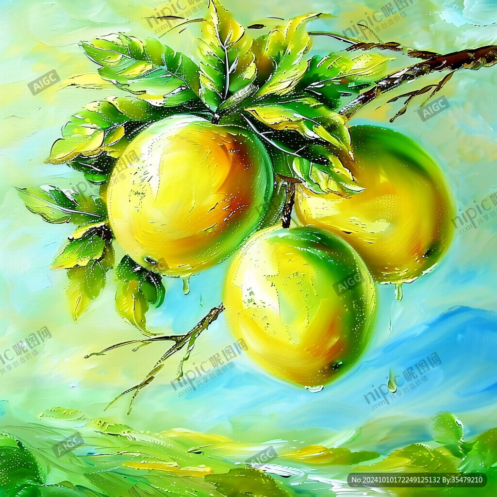 绿色柠檬油画