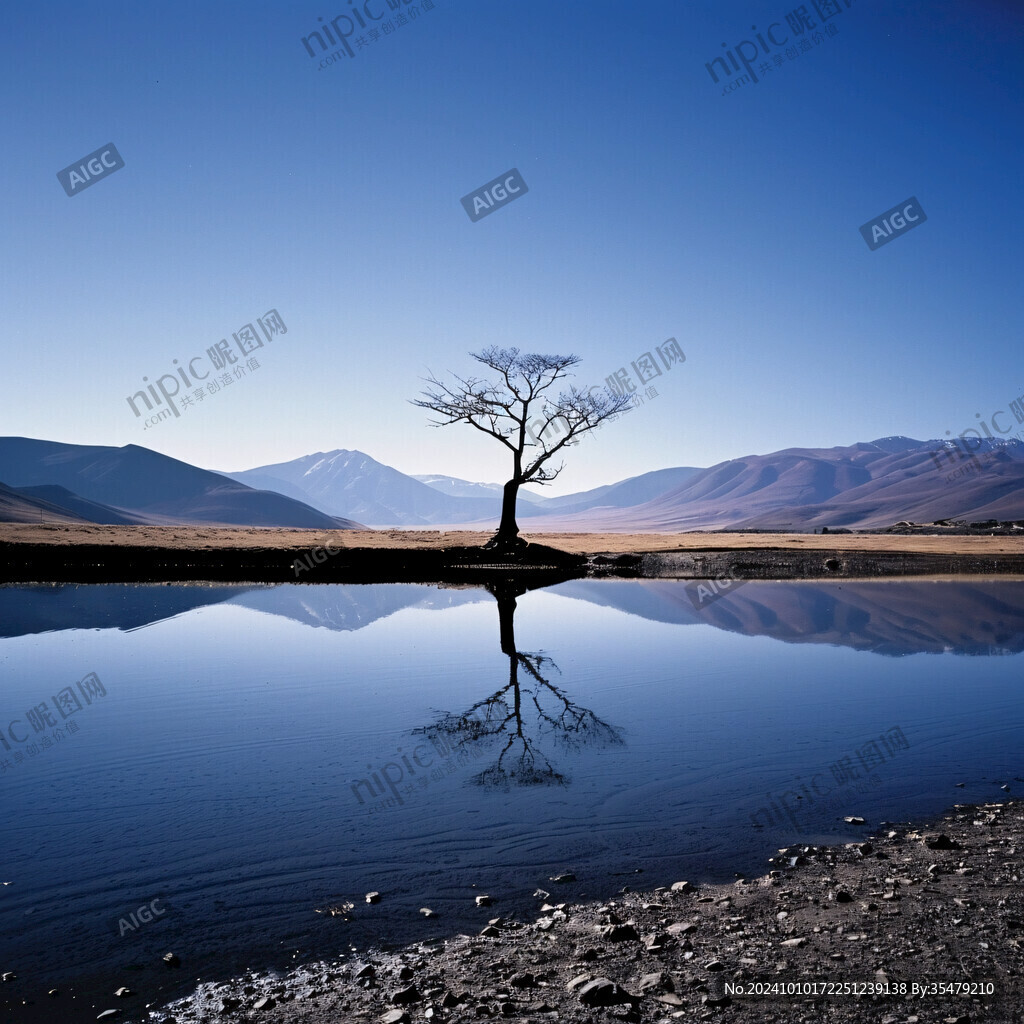 枯树水面倒影