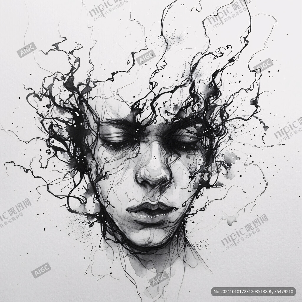 黑白人像抽象画