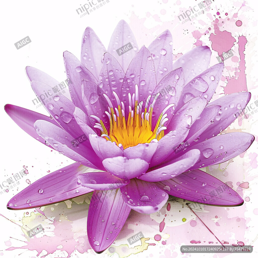水彩风紫色睡莲