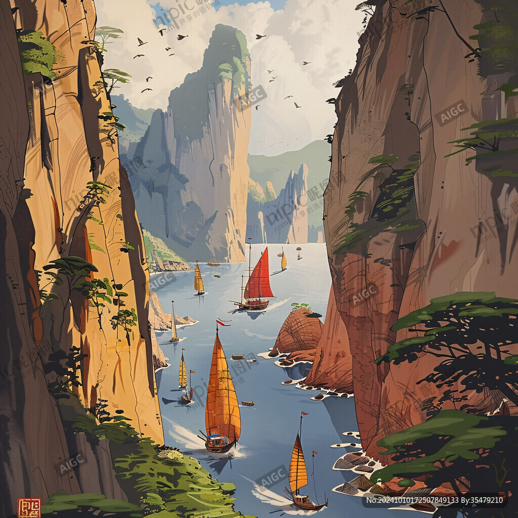 瞿塘峡插画
