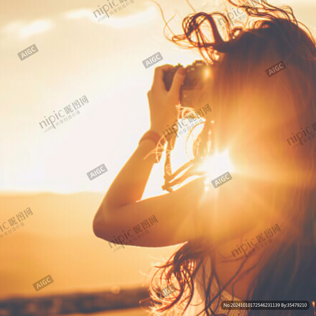 夕阳下呐喊的美女
