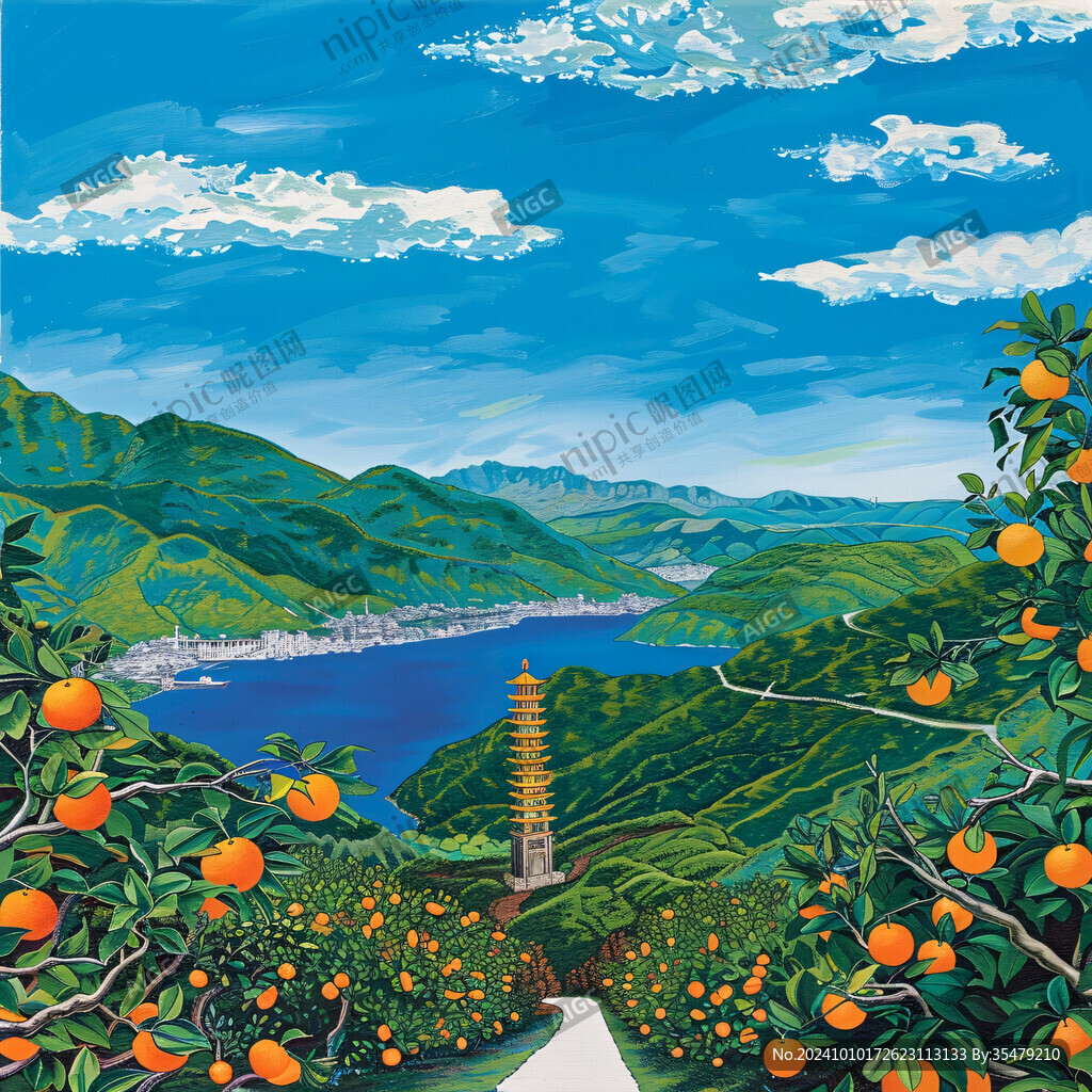 手绘桔子山