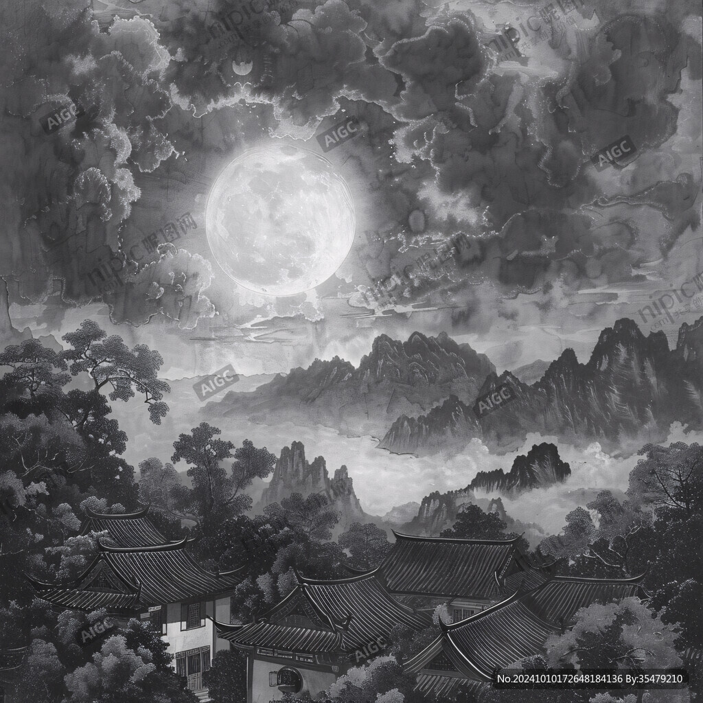 皓月雄风景观插画
