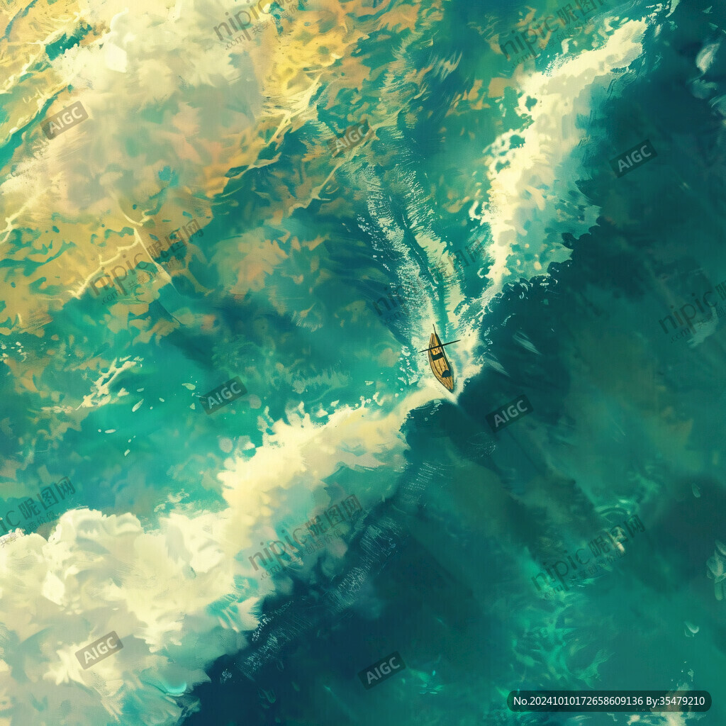 俯瞰小船水纹
