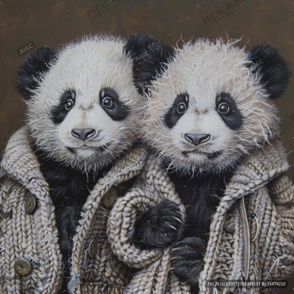 熊猫题材油画