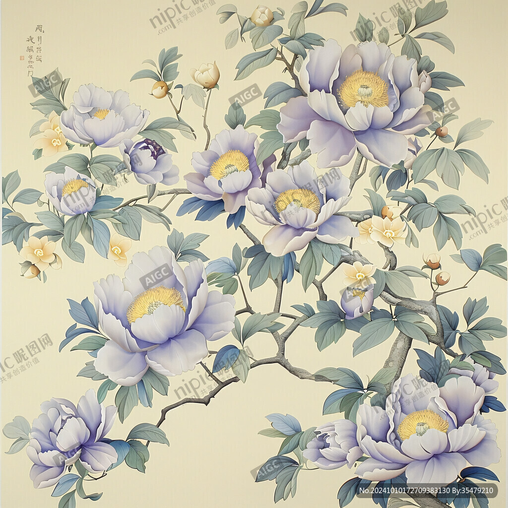 手绘牡丹花工笔画