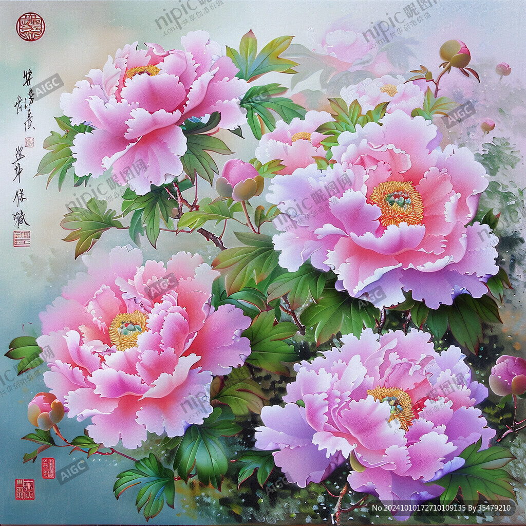 壁画牡丹花