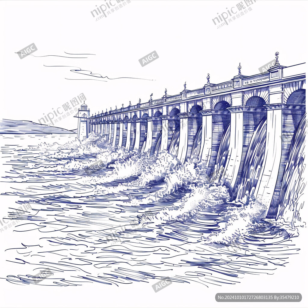 王家坝闸插画