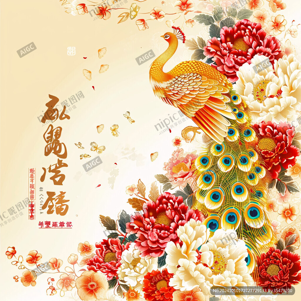 鸡年新年背景艳丽牡丹