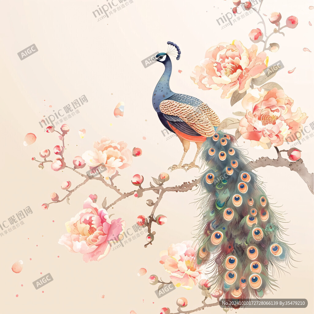 孔雀牡丹花插图
