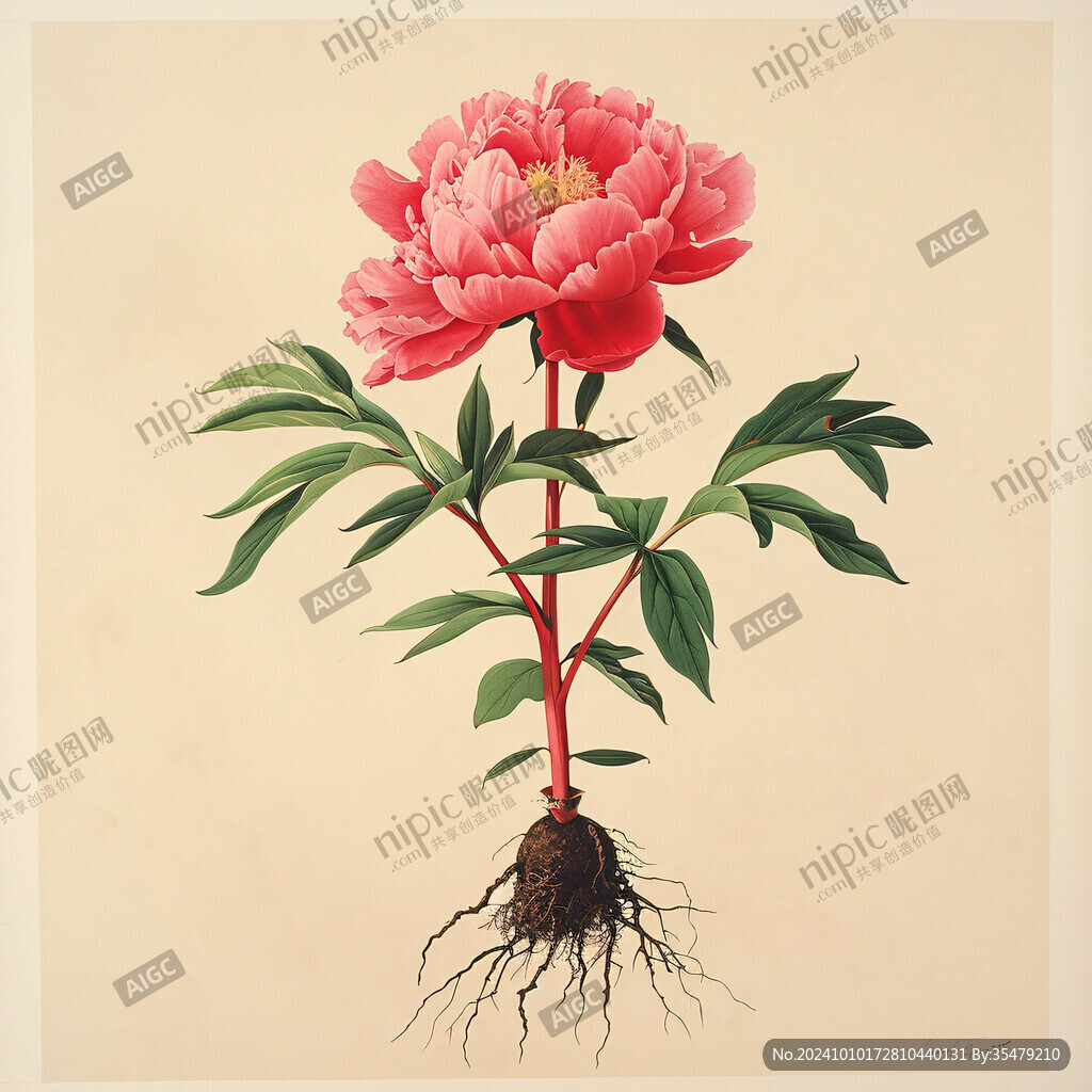 手绘工笔芍药
