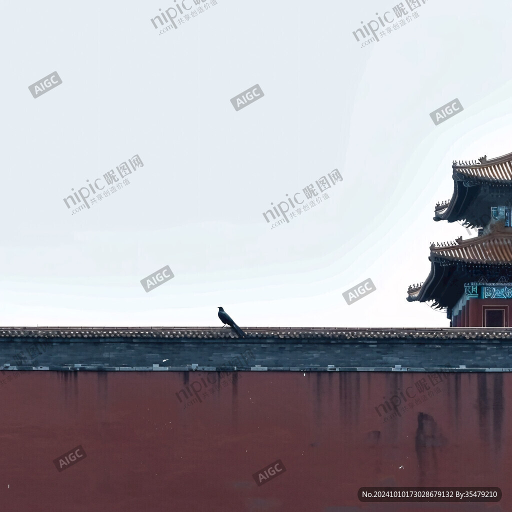 水墨故宫插画红墙