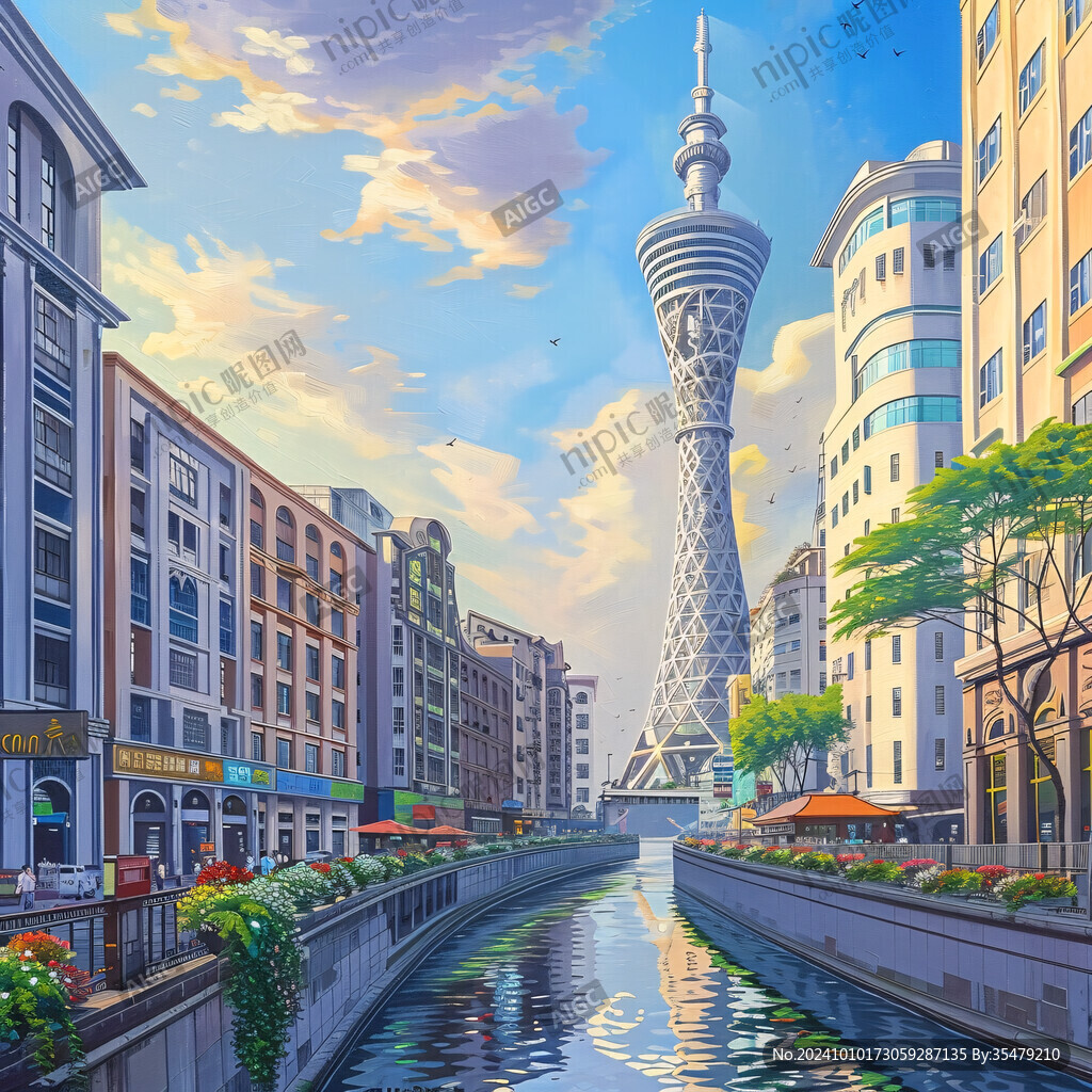 卡子门广场世纪塔插画