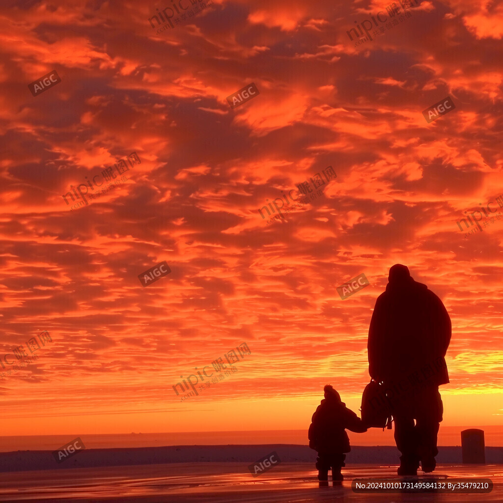 海边夕阳母与子