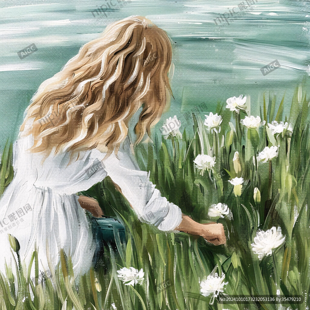 女孩花草
