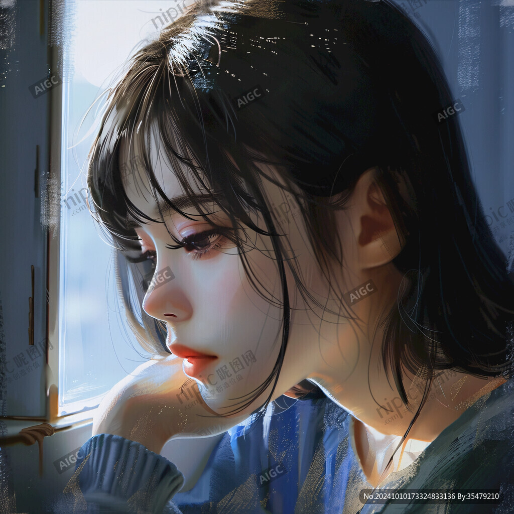 美人倚窗插画