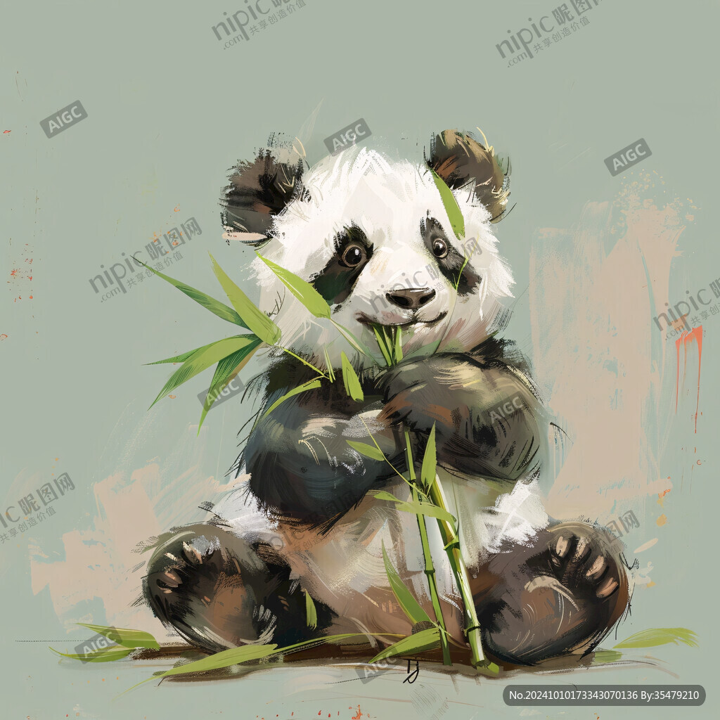 熊猫吃竹子插画