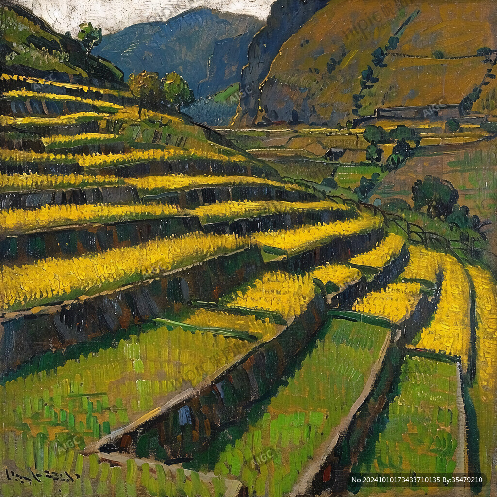梯田水粉画