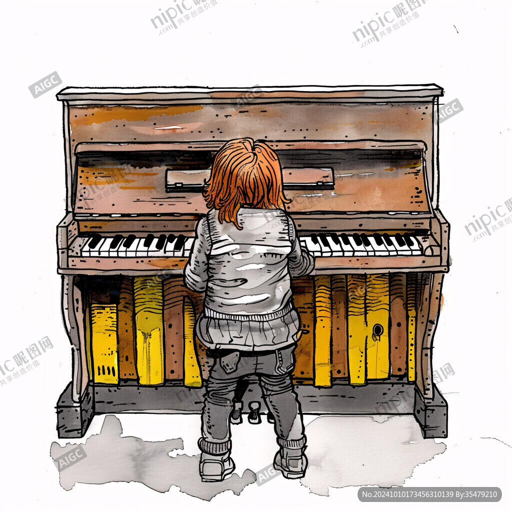 钢琴手绘插图