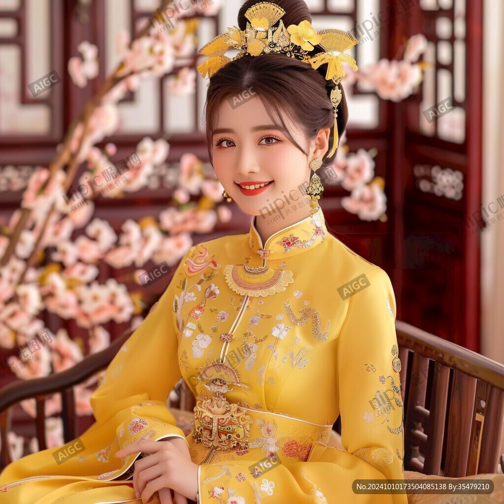 中式婚礼女子坐像