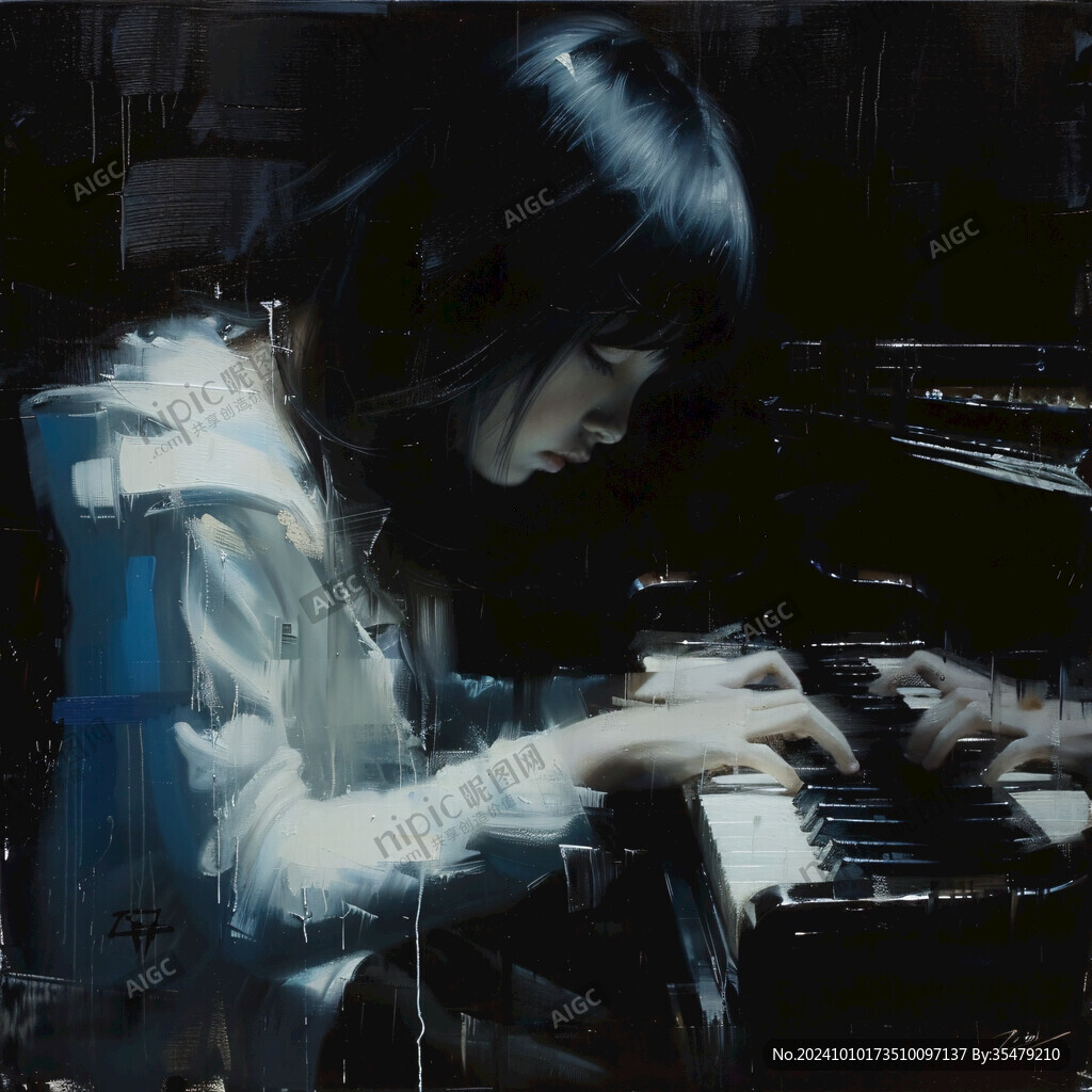 弹钢琴美女少女