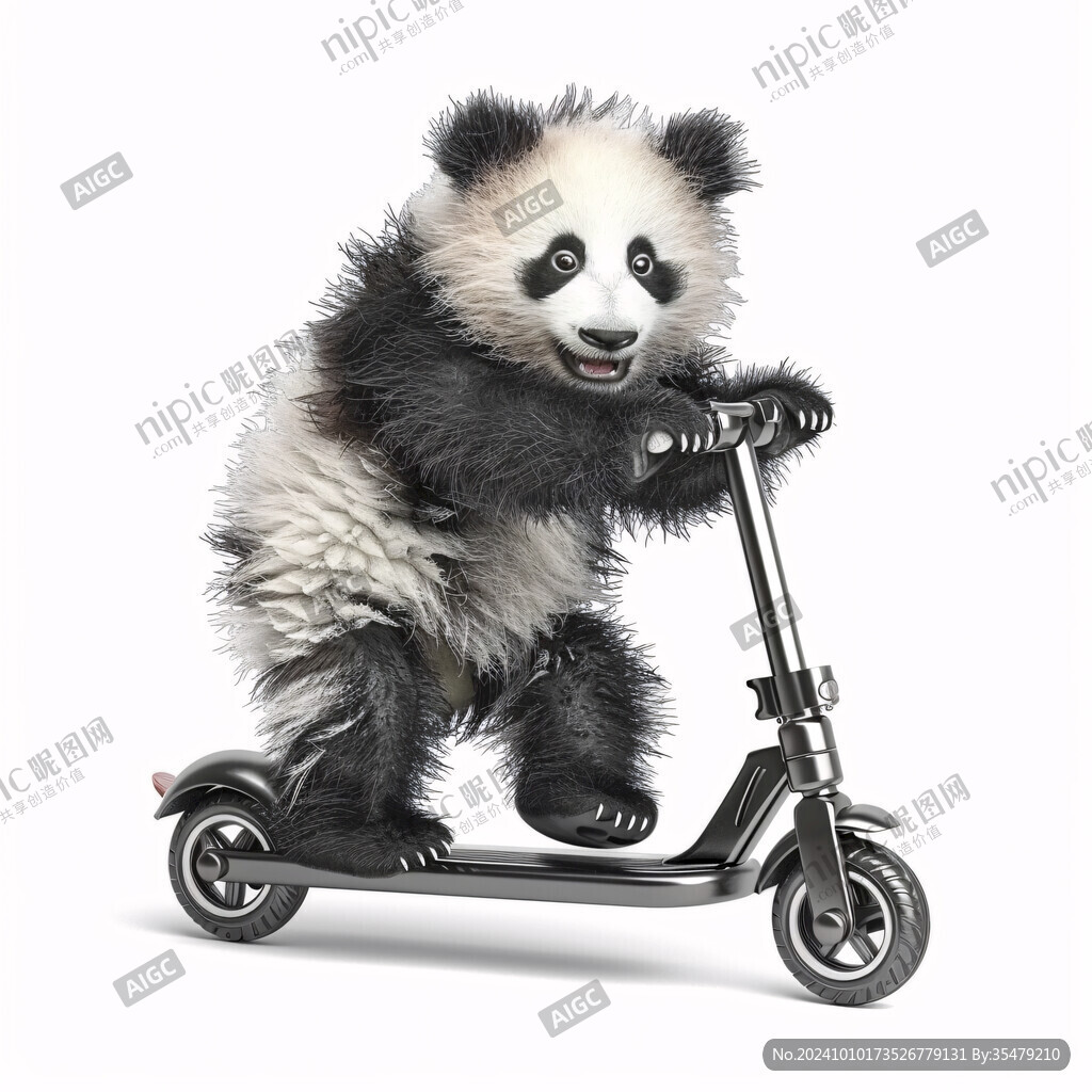 卡通熊猫骑自行车