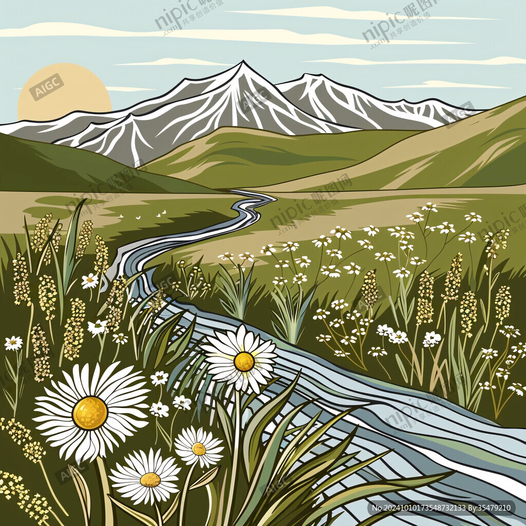 草地野花河流