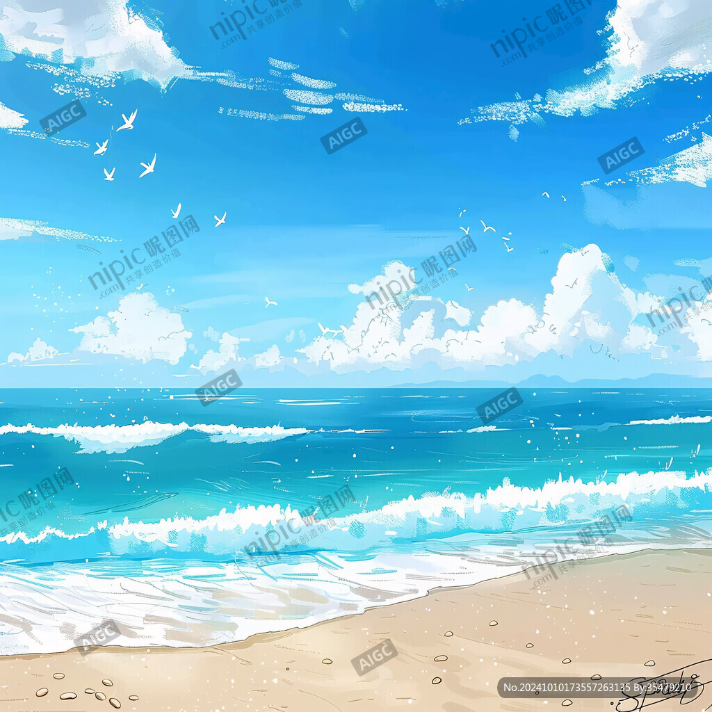 手绘海边风景