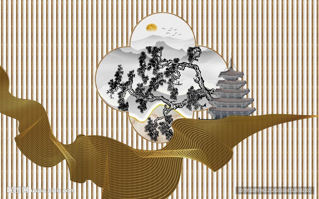 新中式背景墙  