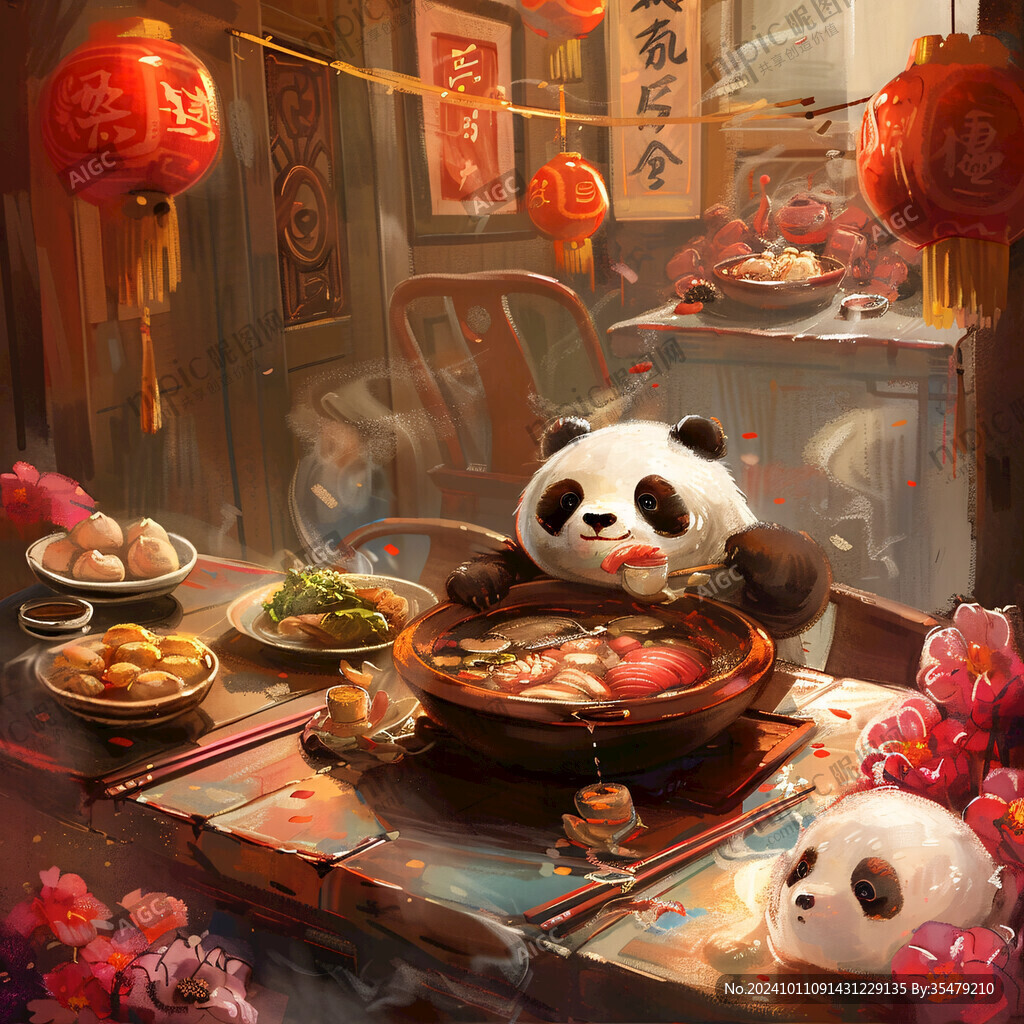 大熊猫美食插画