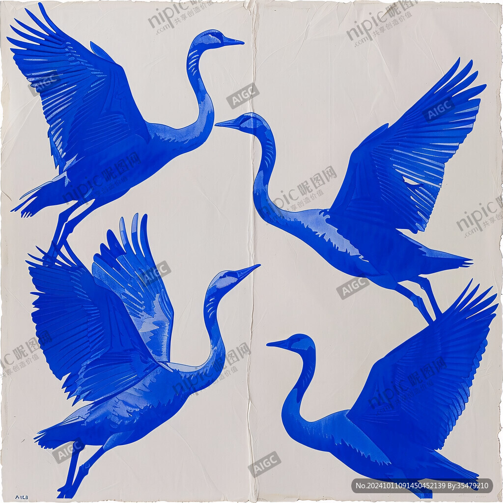 手绘白鹤描金线描挂画