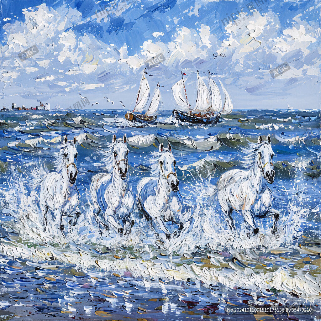 扬帆踏浪油画