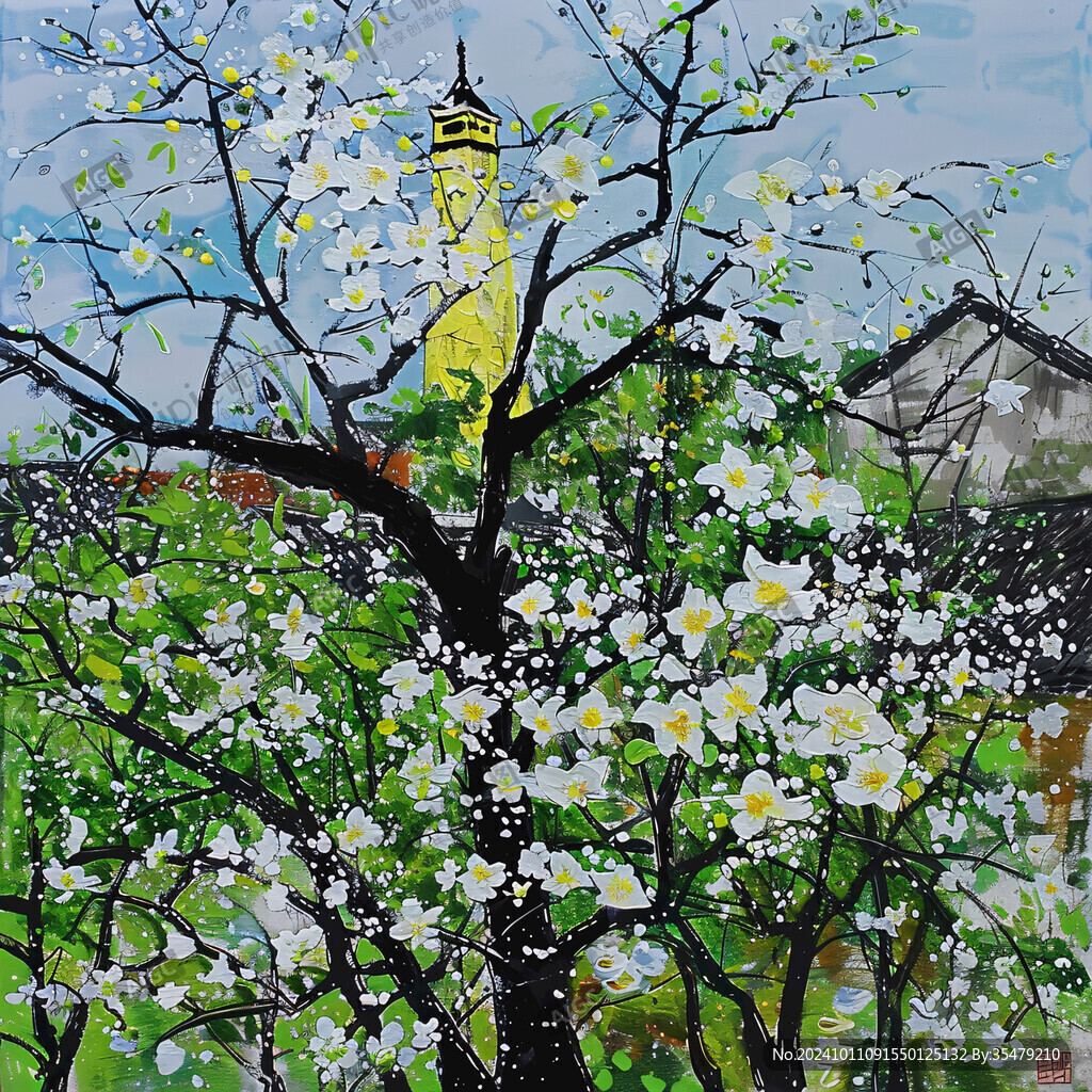 梨花水粉画