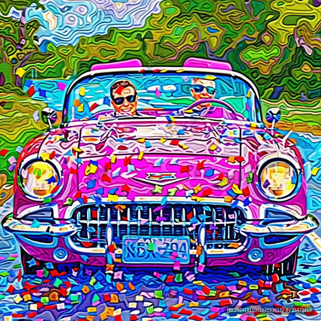 老爷车油画
