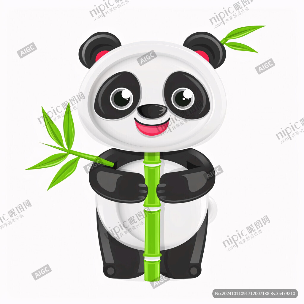 卡通可爱熊猫拿铅笔