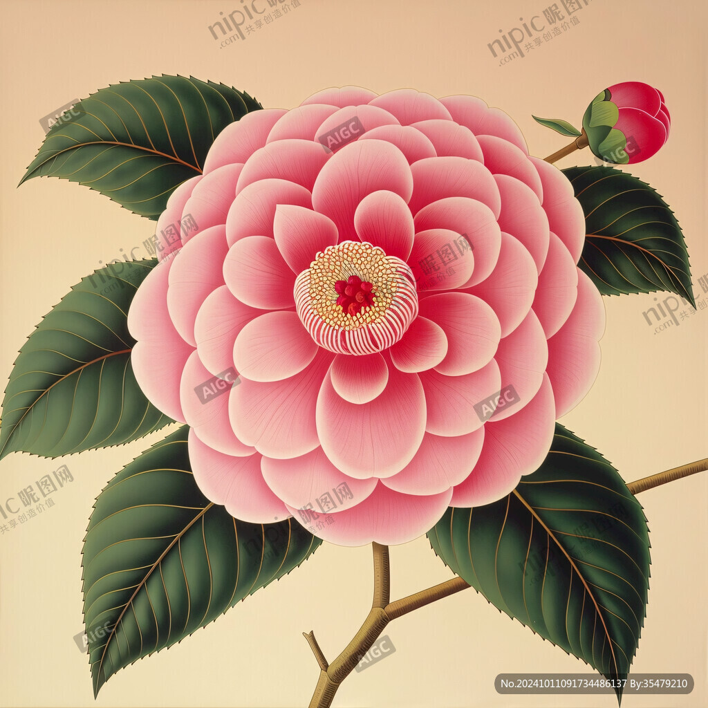 手绘山茶花装饰画