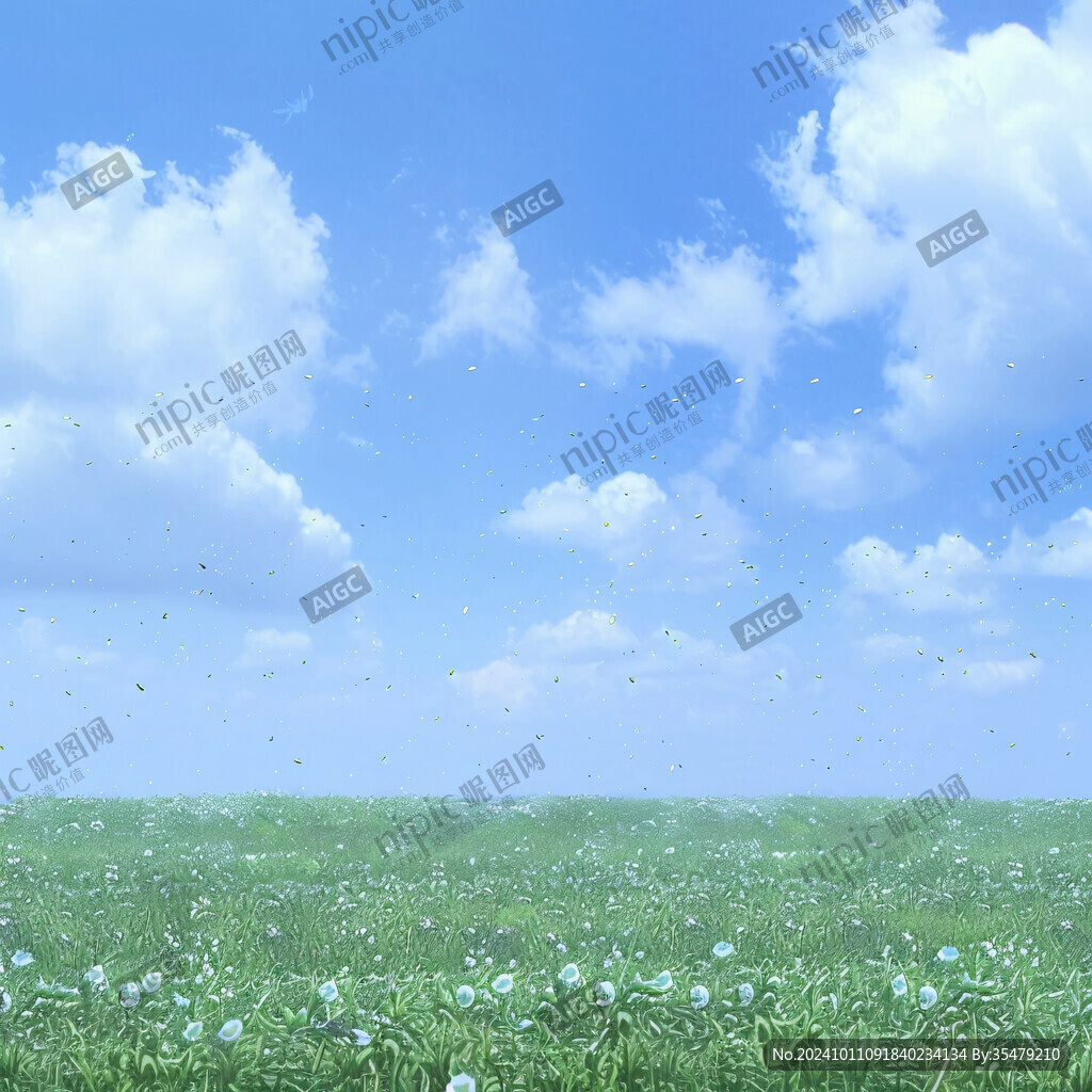 蓝天白云草地燕子