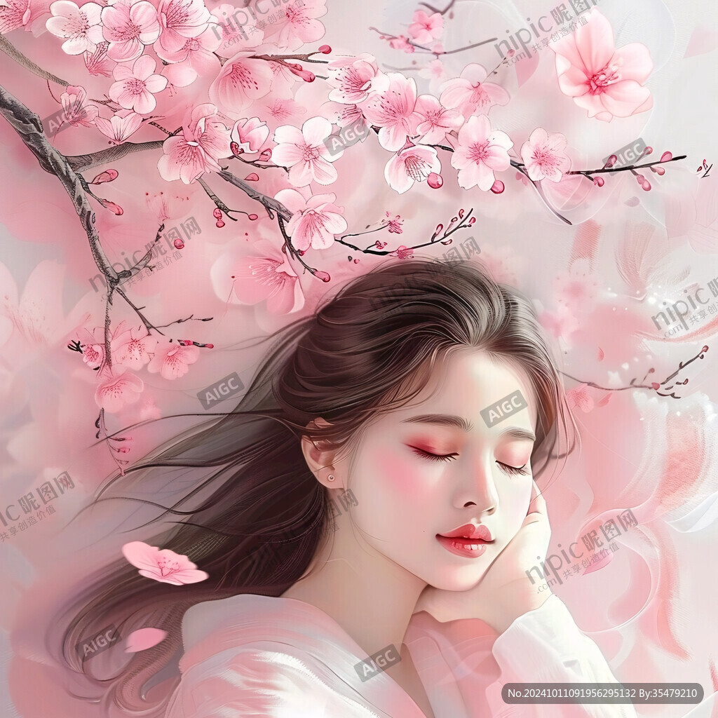 手绘桃花美女