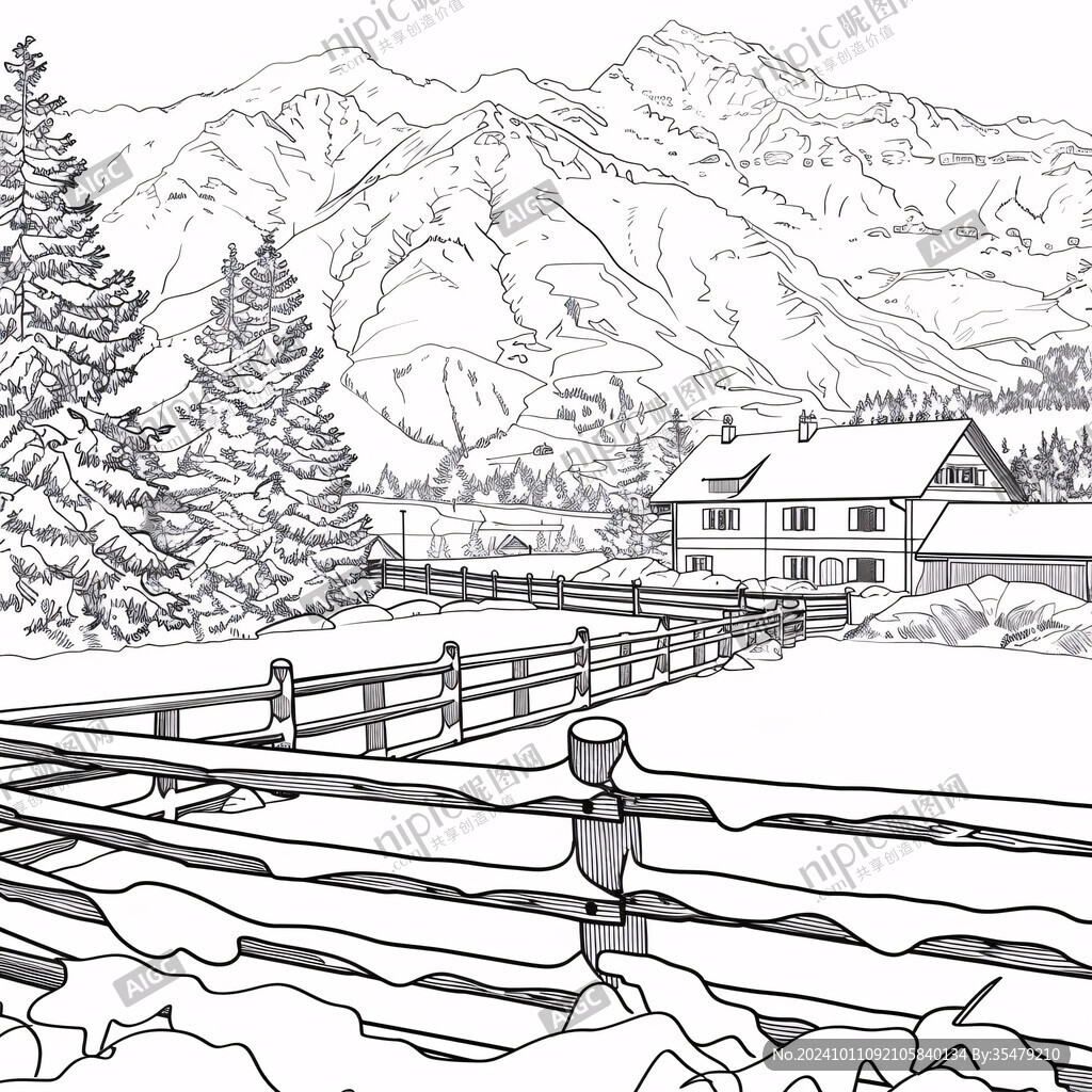 线描乡村场景