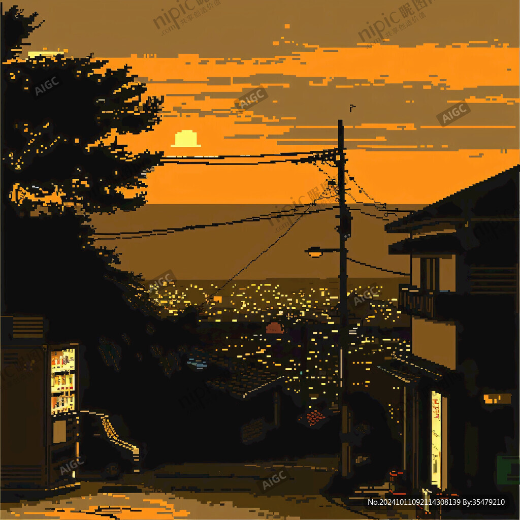 日落街道插画