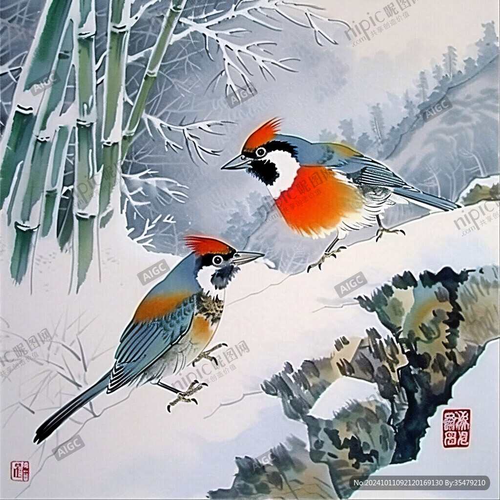 工笔手绘雪景图