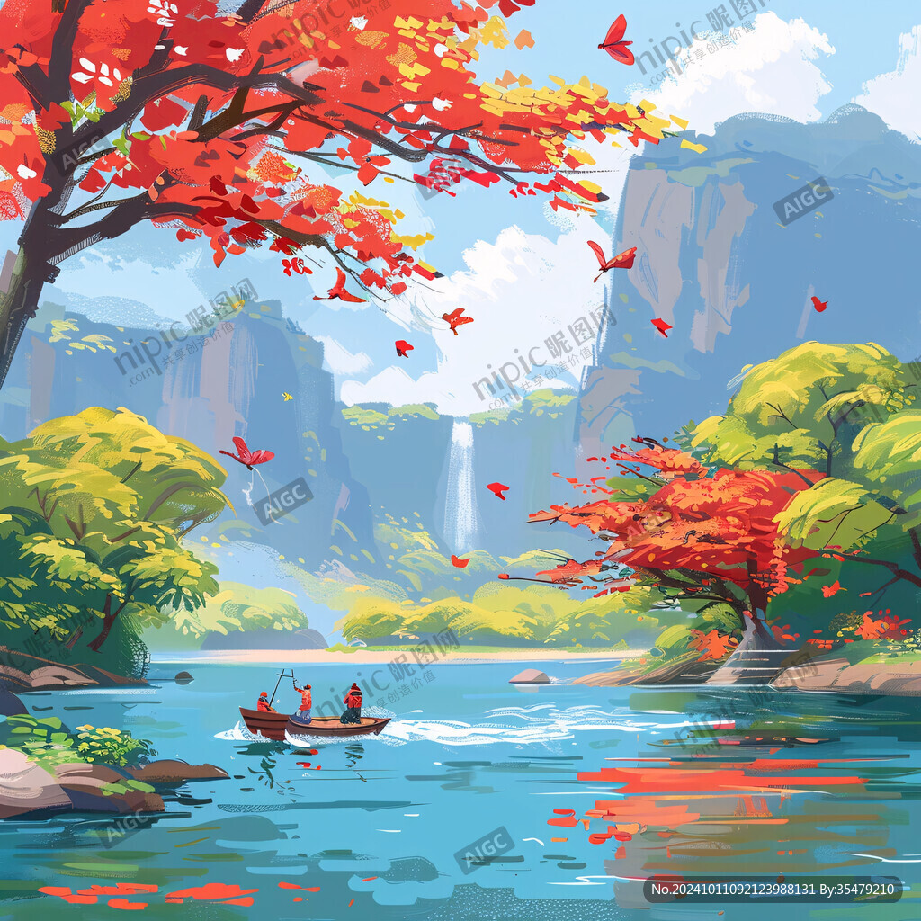 古风秋天景色插画